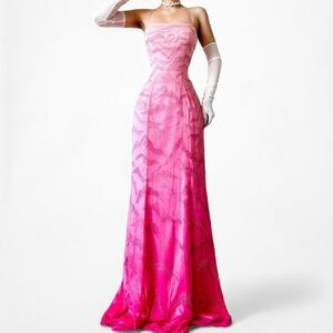 Vintage Pink Ombre Beaded Fit Flared Maxi Formal Prom Dress Size XS/S